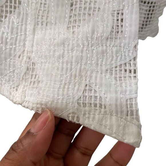 IC By Connie K Womens Duster L Open Front White Mesh Appliqué Overlay 3/4 Sleeve - Picture 5 of 9